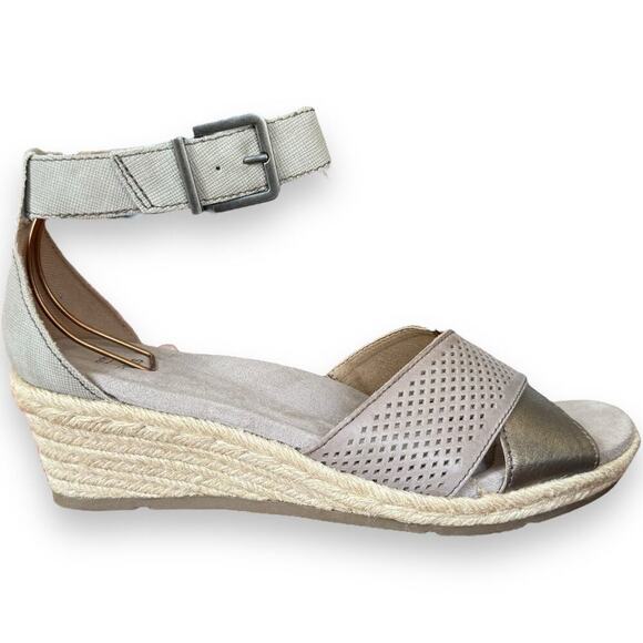 Earth Platinum Naples Natasha Leather Espadrille Low Wedge Sandal Size 10 - Picture 2 of 12